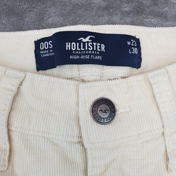 Hollister Corduroy Pants Womens 00S 21x3 Beige Ultra High-Rise Flare Bell Bottom - Picture 3 of 10